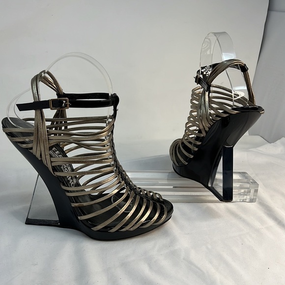 Salvatore Ferragamo Sz 9 Cage Strap Lucite High Heel Wedge Sandals Shoes - Picture 5 of 16